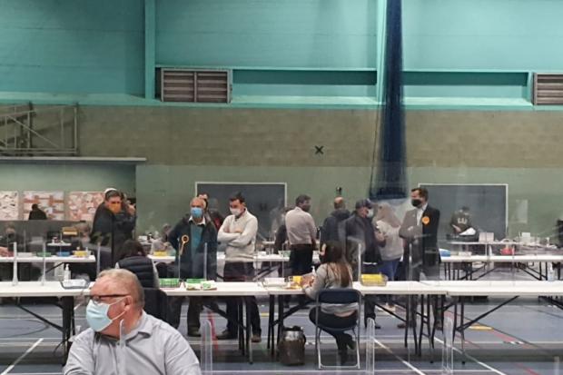 The Oxfordshire County Council elections count at Banbury's Spiceball Leisure Centre