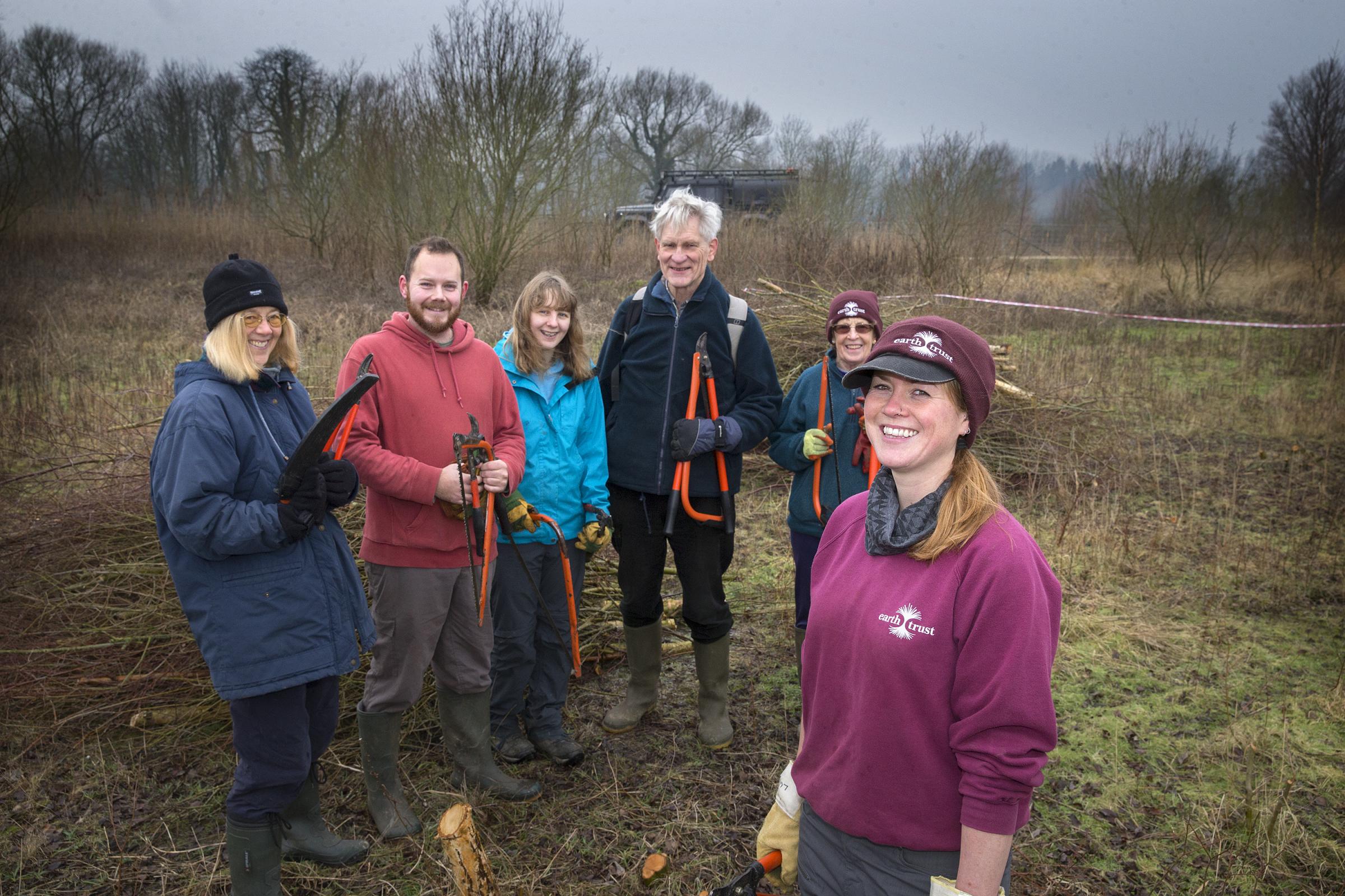 Volunteer group for Earth Trust at work caring for Radley Lakes Photo: Damian Halliwell