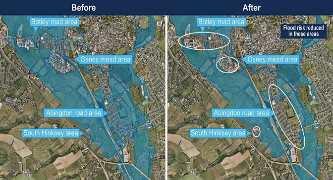 Before and after: How the scheme would protect areas of Oxford at risk of flooding. Picture: Environment Agency