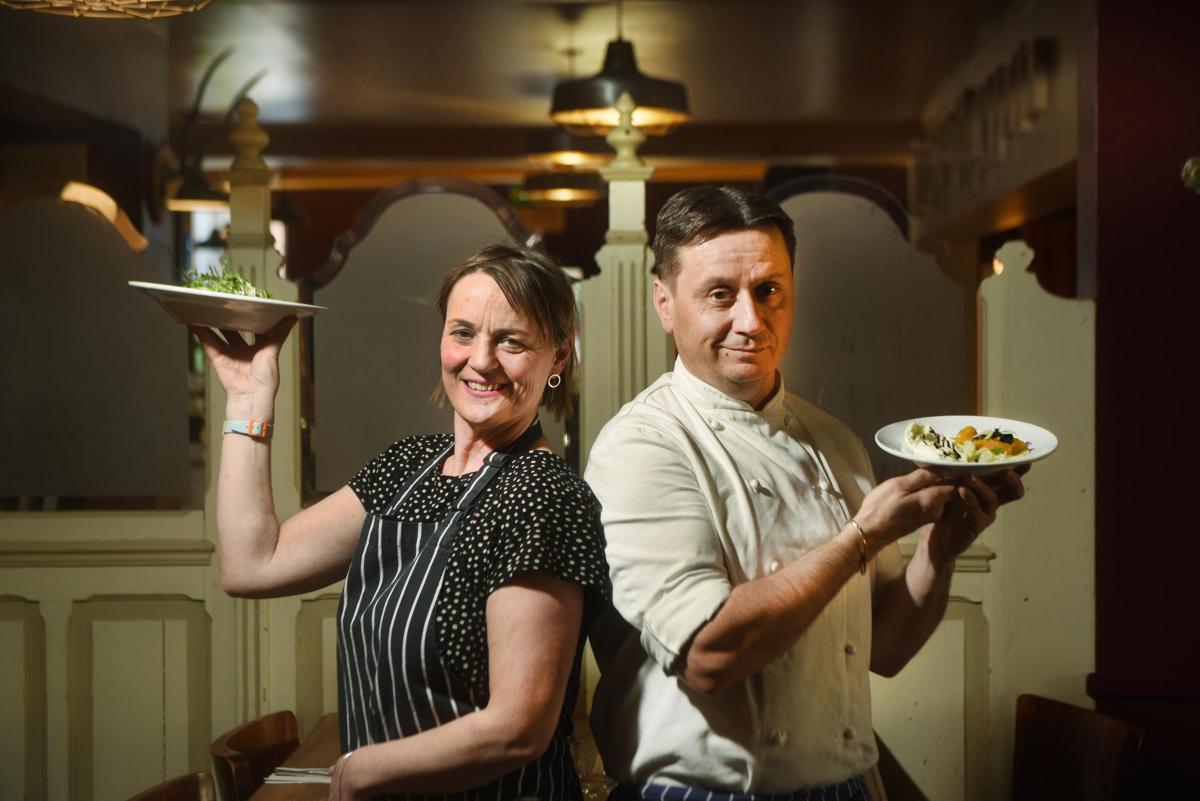 Florence Fowler and chef Attila Fulop at The Magdalen Arms pub in 2019 