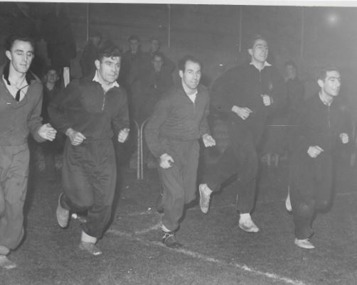Training for the cup run – left to right, E Hudson, Frank Ramshaw, Johnny Crichton, Ted Croker and Danny Maskell