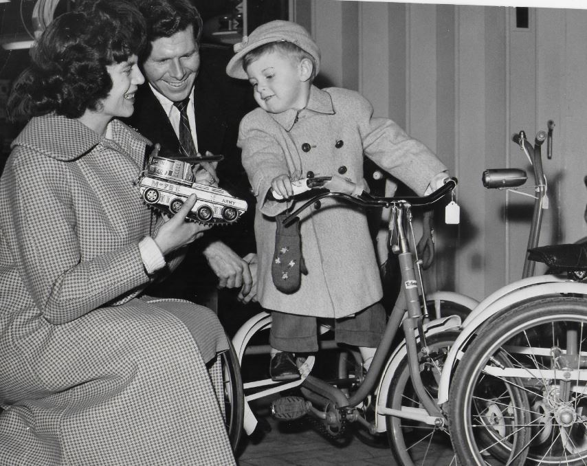 Richard Reynolds, three, of Barton, on a Christmas shopping exhibition with his parents at Boswells in 1961