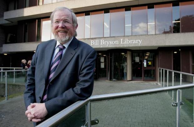 Oxford Mail: Bill Bryson outside the Durham University library that bears his name