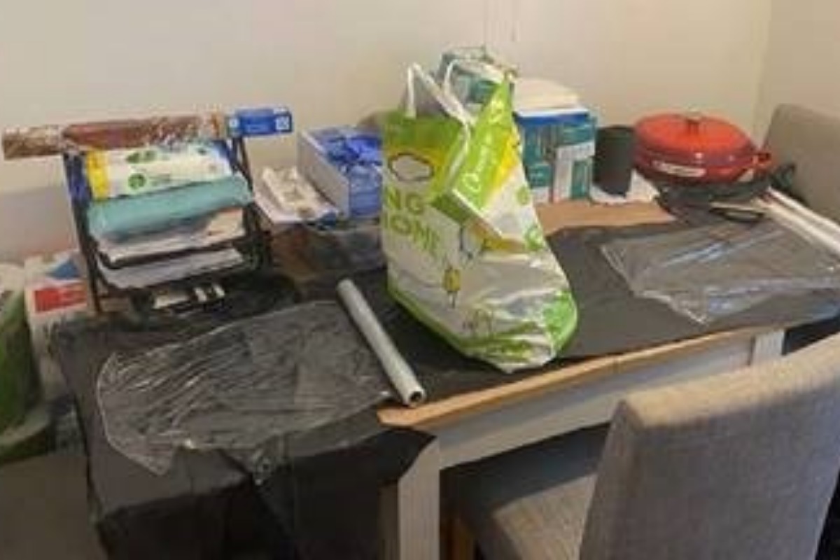 A drugs preparation table at Gloria Murrays property near Oxford and, far right, the casserole dish in which the cash was found Picture: TVP