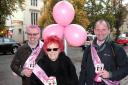 Jeanne Chattoe is pictured rattling the collecting tins with councillors Alan Beames and Andrew McMahon at Witney in the Pink 2018 Picture: Ric Mellis