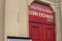 The Wallingford Corn Exchange with a sign outside telling the public to attend a crunch meeting. Picture: John Warburton