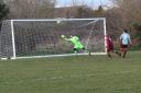 Tim Barton opens the scoring with a looping effort for Long Wittenham Res against Grove