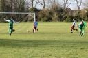 Michael Smith scores the opening goal in Saxton Rovers Res’ 2-0 win over Grove