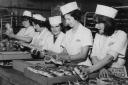 Memory Lane 14.04.2014Cadena staff pack hot cross buns at the bakery in Mill Street, Oxford, in 1969 - left to right, Beryl Madden, Barbara Belcher, Vera Morgan, Sheila Belcher and Judy Ryan