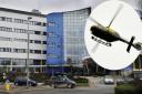 John Radcliffe Hospital and stock image of police helicopter