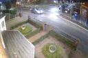 The car can be seen driving along Westgate Road in Belton, Lincolnshire before the roof comes flying off a building in the shocking CCTV footage.
