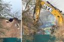 Diggers set about demolishing the Blackbird Leys Community Centre on Monday