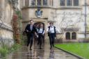 Students at Oriel College at the University of Oxford take part in Pancake Day races.