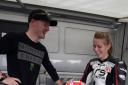 Talking bikes with Georgina Polden in the garage ahead of her race at Thruxton