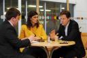 Luke Sproule, left, grills Layla Moran and Nick Clegg