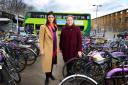 Former transport Minister Baroness Kramer, right, backed plans for a cycle hub when she visited the city with Oxford West & Abingdon Liberal Democrat candidate Layla Moran