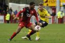 Jordan Evans battles for the ball during Oxford United's 5-1 win over Crawley Town Picture: David Fleming