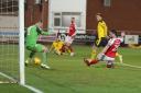 James Henry scores Oxford United's first goal at Fleetwood Town  Picture: Richard Parkes