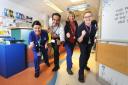 Horton General Hospital children's ward OX5 runners and walkers, L to R, Nurse Rachel Treadwell, Paediatric Consultant Raj Anantharaman, Play Specialist Dee Lodge and Deputy Sister Helen Grundon. Pic by Jon Lewis