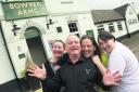Paul Chance, landlord of the Bowyer Arms with, from left, Carina Coppock, Tracie Guntert and Jodie Steptoe. Below: The story in last Monday’s Oxford Mail which prompted the support. Picture: Antony Moore OX66553