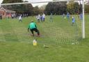 Jack Kitchener scores Hagbourne’s fourth goal from the penalty spot in their win over North Oxford