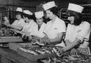 Memory Lane 14.04.2014Cadena staff pack hot cross buns at the bakery in Mill Street, Oxford, in 1969 - left to right, Beryl Madden, Barbara Belcher, Vera Morgan, Sheila Belcher and Judy Ryan