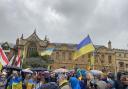 Event marking anniversary of the start of the war in Ukraine in Oxford city centre.