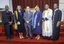 Pastor Wesley Sealey, Sherry Maxwell, HE Milton Inniss, Betty Lewis, Fr. David Hoyte and Pastor Stephen Nelson