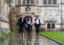 Students at Oriel College at the University of Oxford take part in Pancake Day races.
