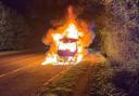 The light goods vehicle caught fire on the southbound carriageway of the A41 last night