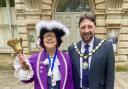 Town Cryer Jean Postlethwaite-Dixon and chair of West Oxfordshire District Council Andrew Coles