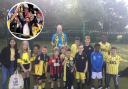 Pupils at Our Lady RC Primary School in Cowley and, inset, Des Buckingham at Wembley