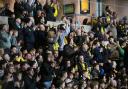 Oxford United fans during the first leg of the League One play-off semi-finals