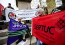 Action: From left, Darran Brown, Stephen Parkinson, Ellie Brown, Pol O Ceallaigh and Megan Dobney at an International Workers Day demo in Oxford’s Bonn Square in May