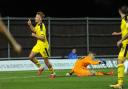 Sam Smith celebrates putting Oxford United ahead in the first half  Picture: David Fleming