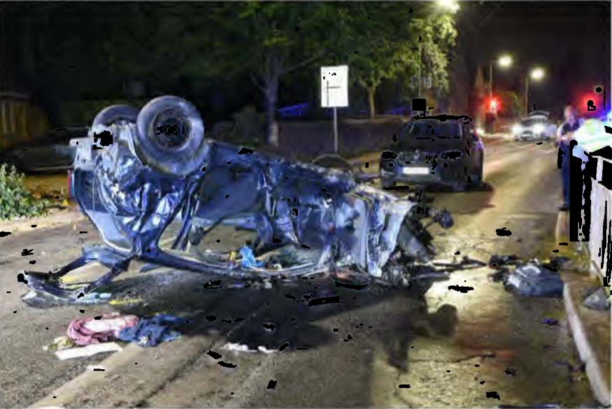 The wreckage of Luke Marneys Corsa after his crash in Adderbury Pictures: CPS