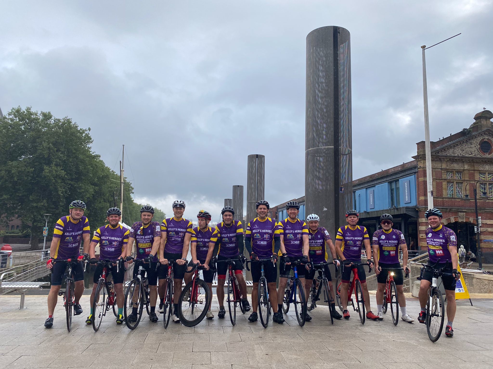 Kellys Heroes are cycling from Oxfordshire to Lands End in aid of charity Dementia Active Pictured: in Bristol, on day one of their 330 mile ride
