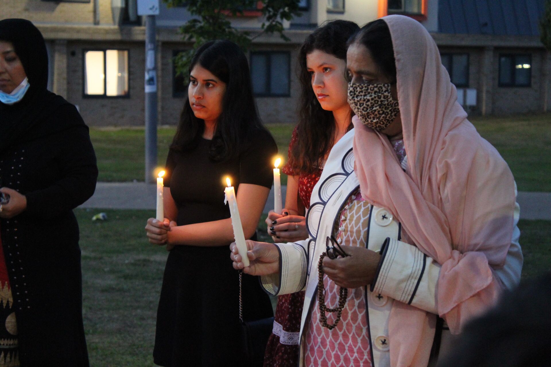Candles were lit at the vigil for Sabina Nessa at Manzil Way Gardens, Oxford
