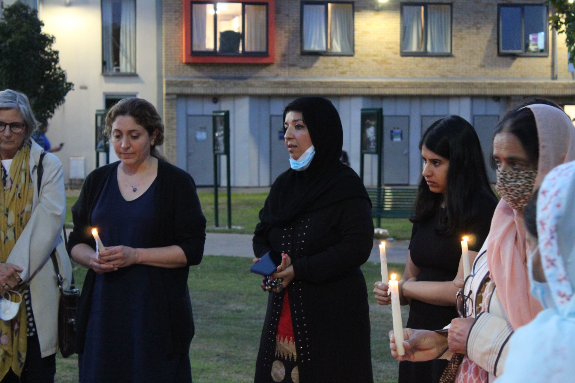 Centre, Cllr Lubna Arshad at the vigil for Sabina Nessa at Manzil Way Gardens, Oxford