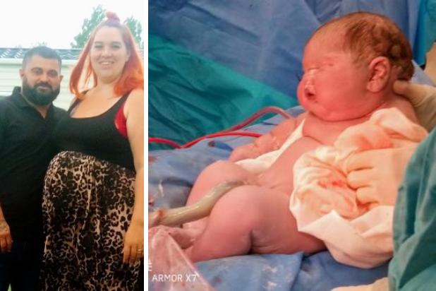 Cherral Mitchell, 31, couldn’t believe her eyes when 14lb 15oz Alpha was weighed by doctors after his C-section birth at the John Radcliffe Hospital on Thursday morning. Pictures supplied by family