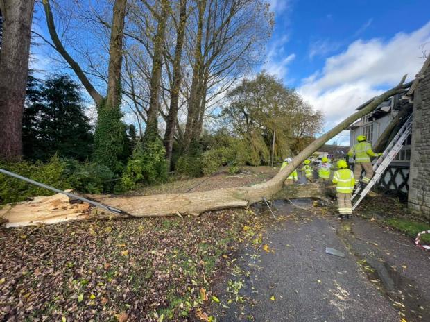 Oxford Mail: Bicester house after tree fall. Picture: Oxfordshire Fire and Rescue 