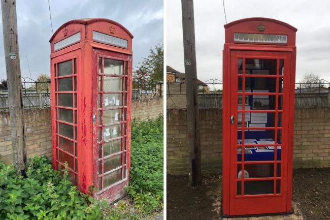 Before and after - phone box renovation in Wallingford