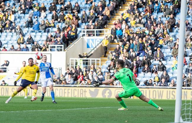Marcus McGuane scores against Bristol Rovers. Picture: Steve Edmunds