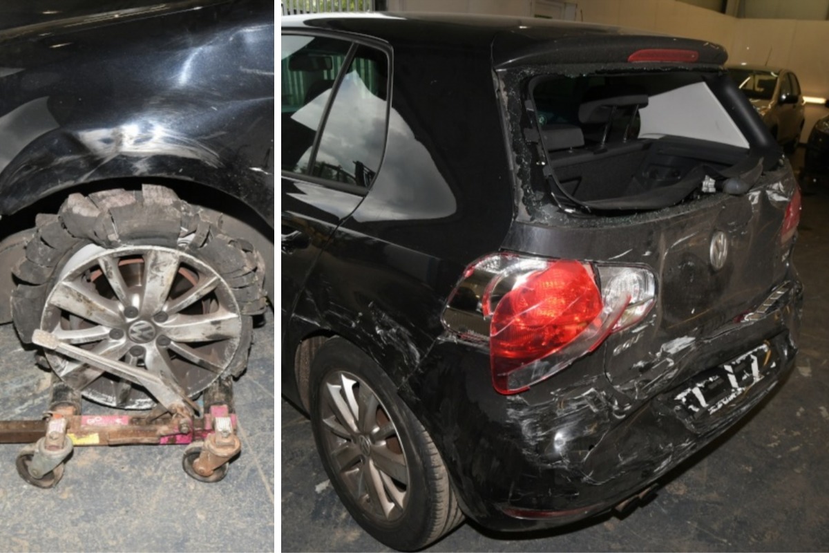 The damage to the recovered stolen VW Golf Picture: CPS