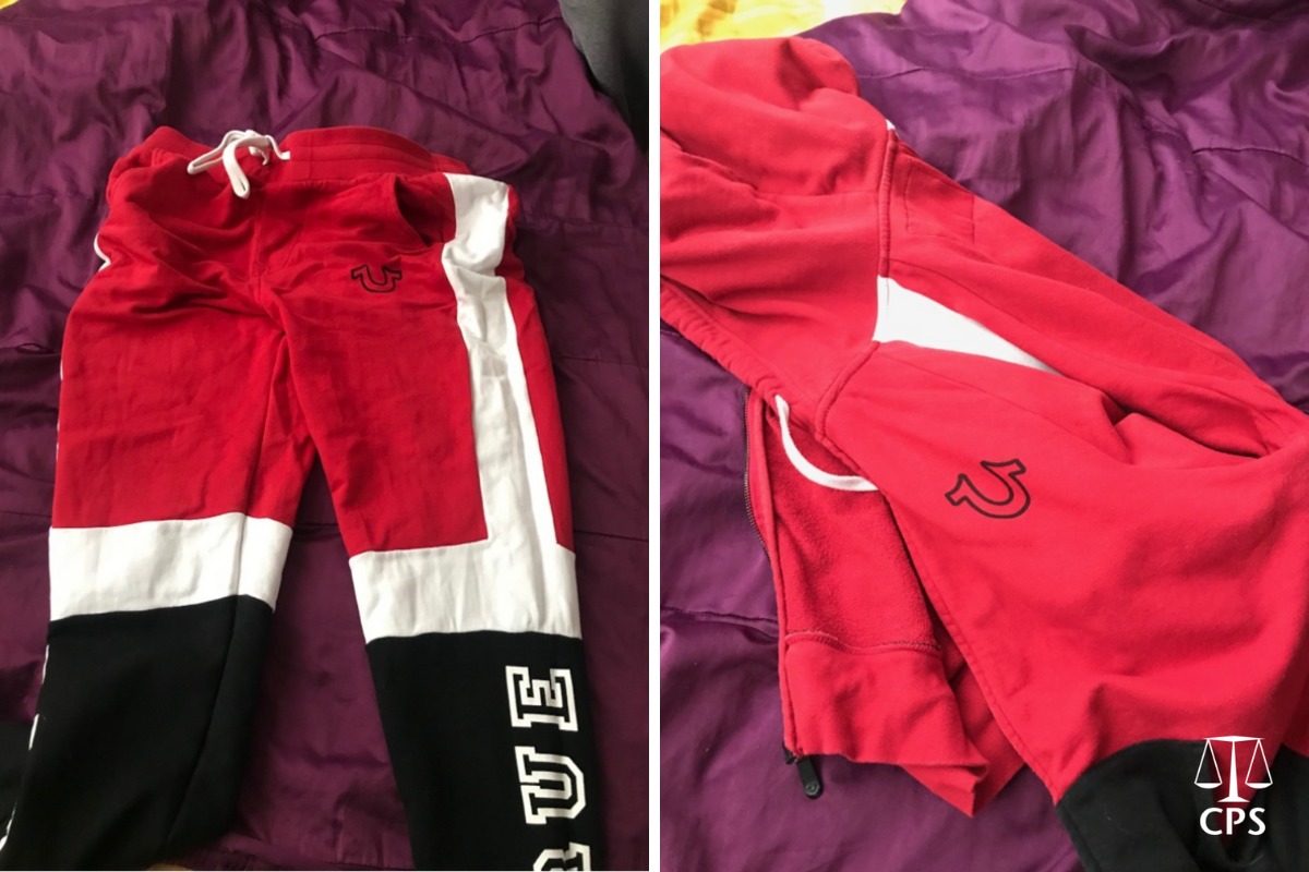 The tracksuit Rimvydas Mazeika was wearing when he was caught on CCTV with stolen VW Golf Picture: CPS