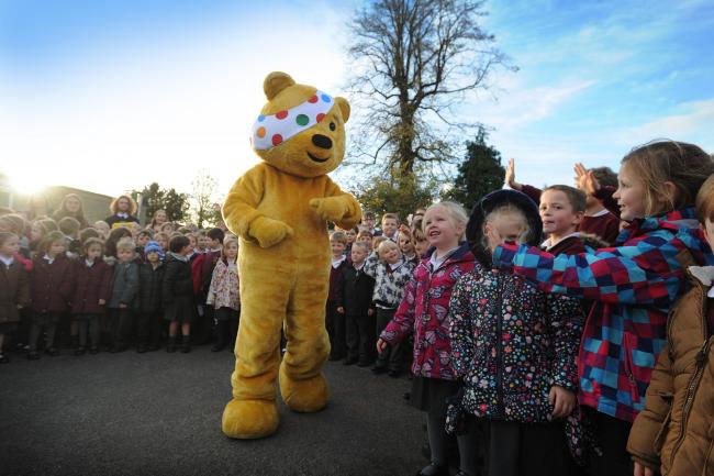 Pudsey Bear with pupils from Marsh Gibbon CE School in November 2017. Picture: Jon Lewis