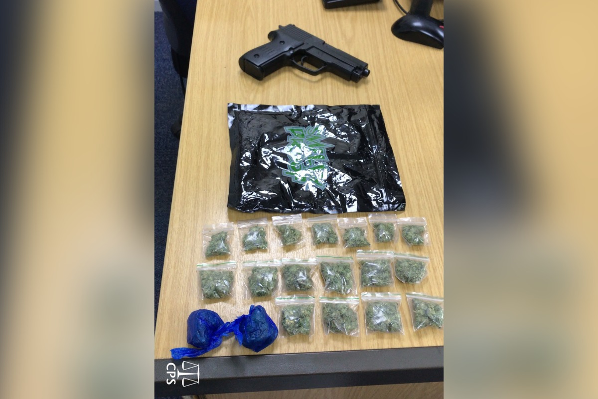 The gun and cannabis found on Kane Simmons Picture: CPS
