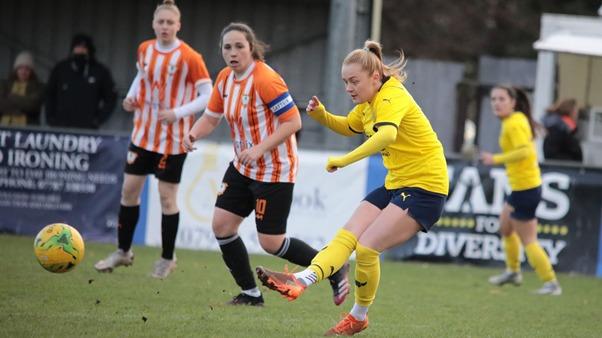 Beth Lumsden during the defeat to Ashford Town. Picture: Darrell Fisher