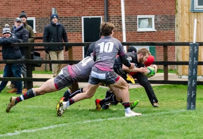 Caolan Ryan scores the second try for Chinnor against Taunton Titans. Picture: David Howlett