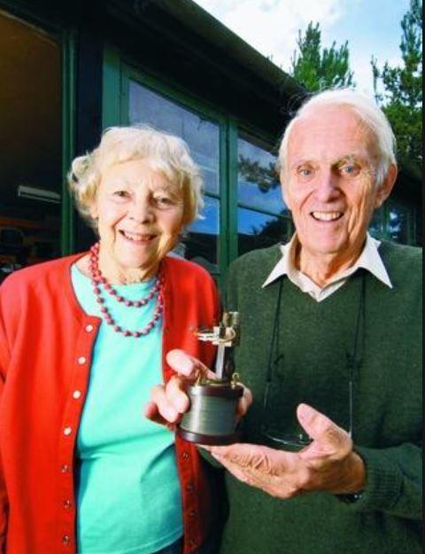 Sir Martin Wood with wife Audrey with their first superconductor magnet Photo: Jon Lewis